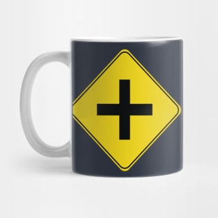 Caution Road Sign Four Way Intersection Mug